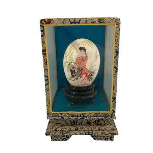 Vintage Chinese Hand Painted Egg In Glass Display Case